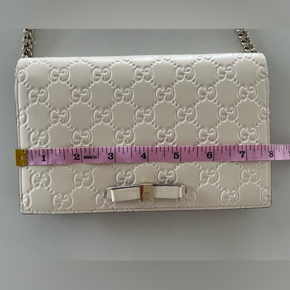 Gucci Signature White Guccissima Bow Wallet on Chain WOC Shoulder Crossbody Bag - Picture 12 of 16